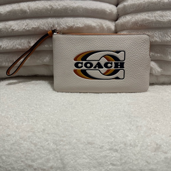 Coach Cream Wristlet with Multicolor Logo - Picture 1 of 4